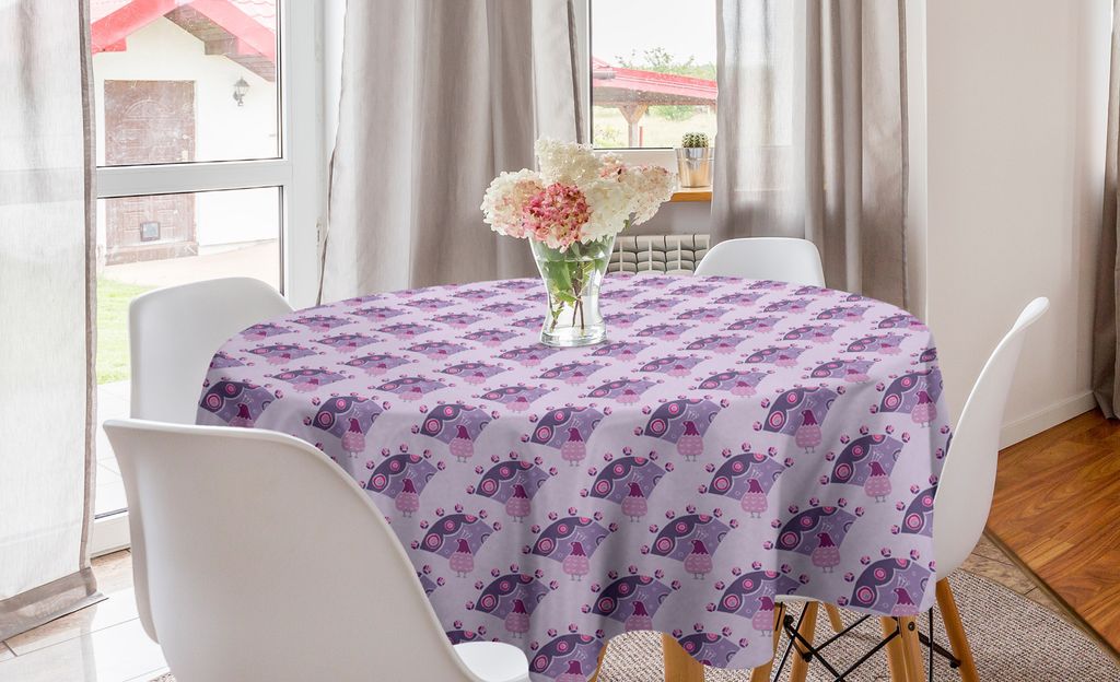 ABAKUHAUS Vogel Runde Tischdecke, Lustige Exotische Pfau-Muster, Kreis Tischdecke Abdeckung für Esszimmer Küche Dekoration, 150 cm, Pastell Lila ...