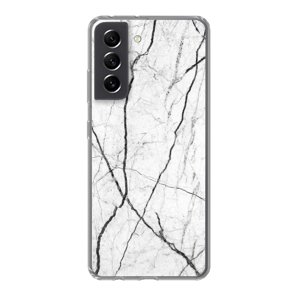 MuchoWow Handyhülle Schutzhülle Hülle für Samsung Galaxy S21 FE Marmor - Schwarz - Weiß Silikon Softcase Handy Hülle - Mobiltelefonhülle