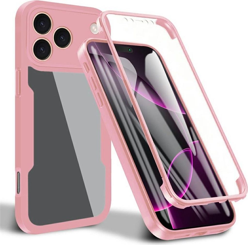 Hülle für Apple iPhone 17 Pro Max - Phonesta Slim Protect 360 Case mit Displayschutzfolie - Rosa