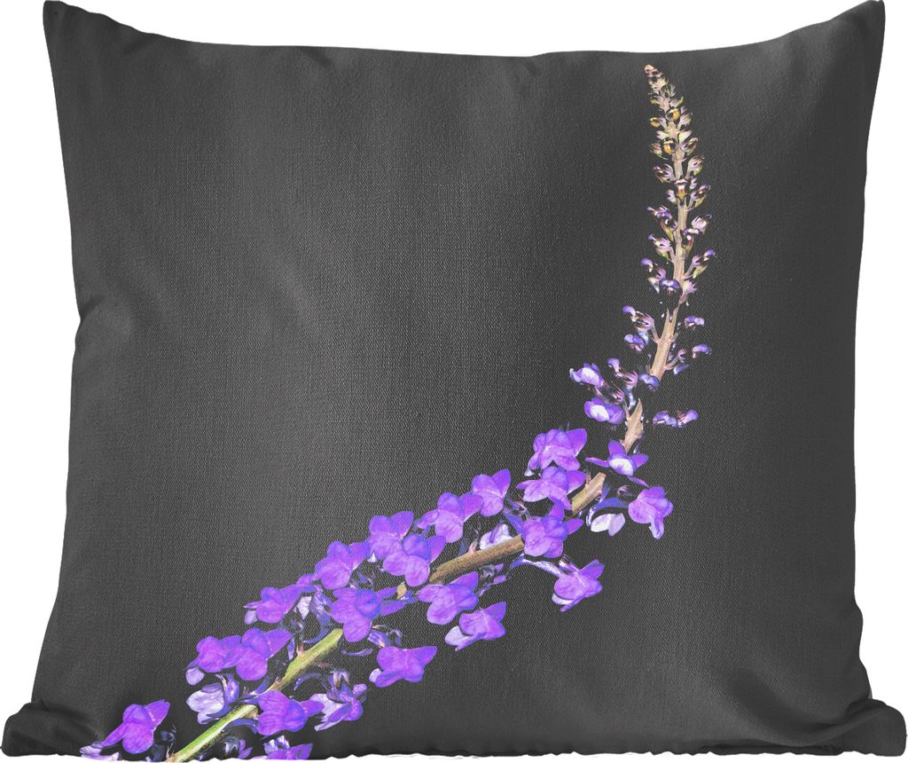 MuchoWow Zierkissen Sofakissen Wohnzimmer Dekokissen 40x40 cm Einzelner lila Lavendel auf schwarzem Hintergrund - Foto Kissen - Schlafzimmer Deko...