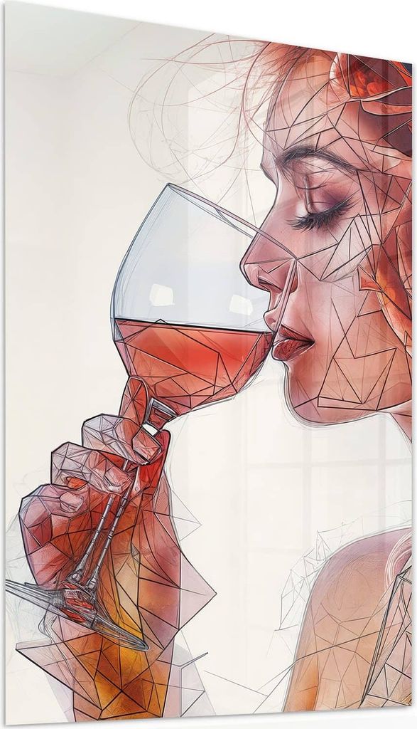 Glasbild 60x90cm in XXL für Wohnzimmer, Schlafzimmer Motiv Weintrinkende Frau