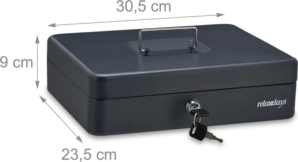 Boîte à billets grise pour commerçant avec 2 clés et plateau de tri