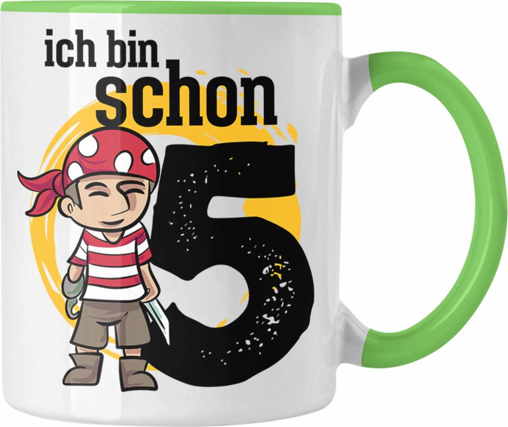 Trendation - 5ter Geburtstag Geschenkidee für Jungs Piraten-Tasse zum 5. Geburtstag (Grün)