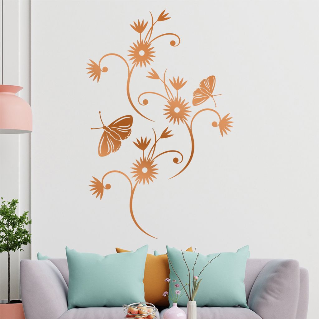 Falter Schmetterling Blüte Wandtattoo in 6 Größen - Wandaufkleber Wall Sticker - Dekoration, Küche, Wohnzimmer, Schlafzimmer, Badezimmer