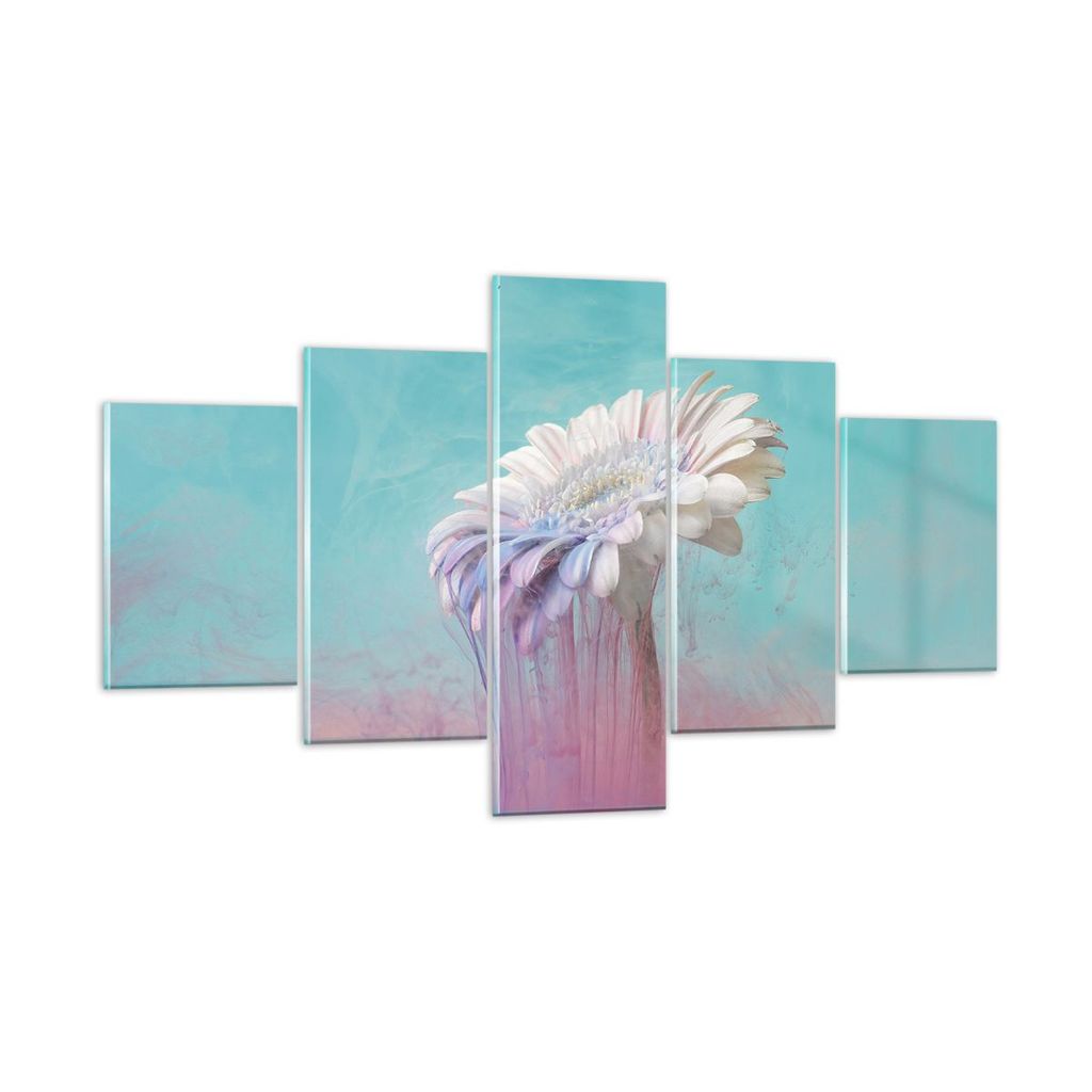 Bilder auf glas - 5 Teile - Modern Grafik Blume - 125x70cm - Glasbilder - Wandbilder - Bilder - zum Aufhängen bereit - Wanddekoration aus Glas - G...