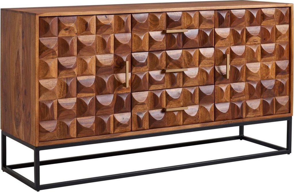 Sideboard 145x81x45 cm Sheesham Massivholz / Metall Anrichte, Kommode mit zwei Türen, Kommodenschrank Holz Industrial, Standschrank Wohnzimmer mit...