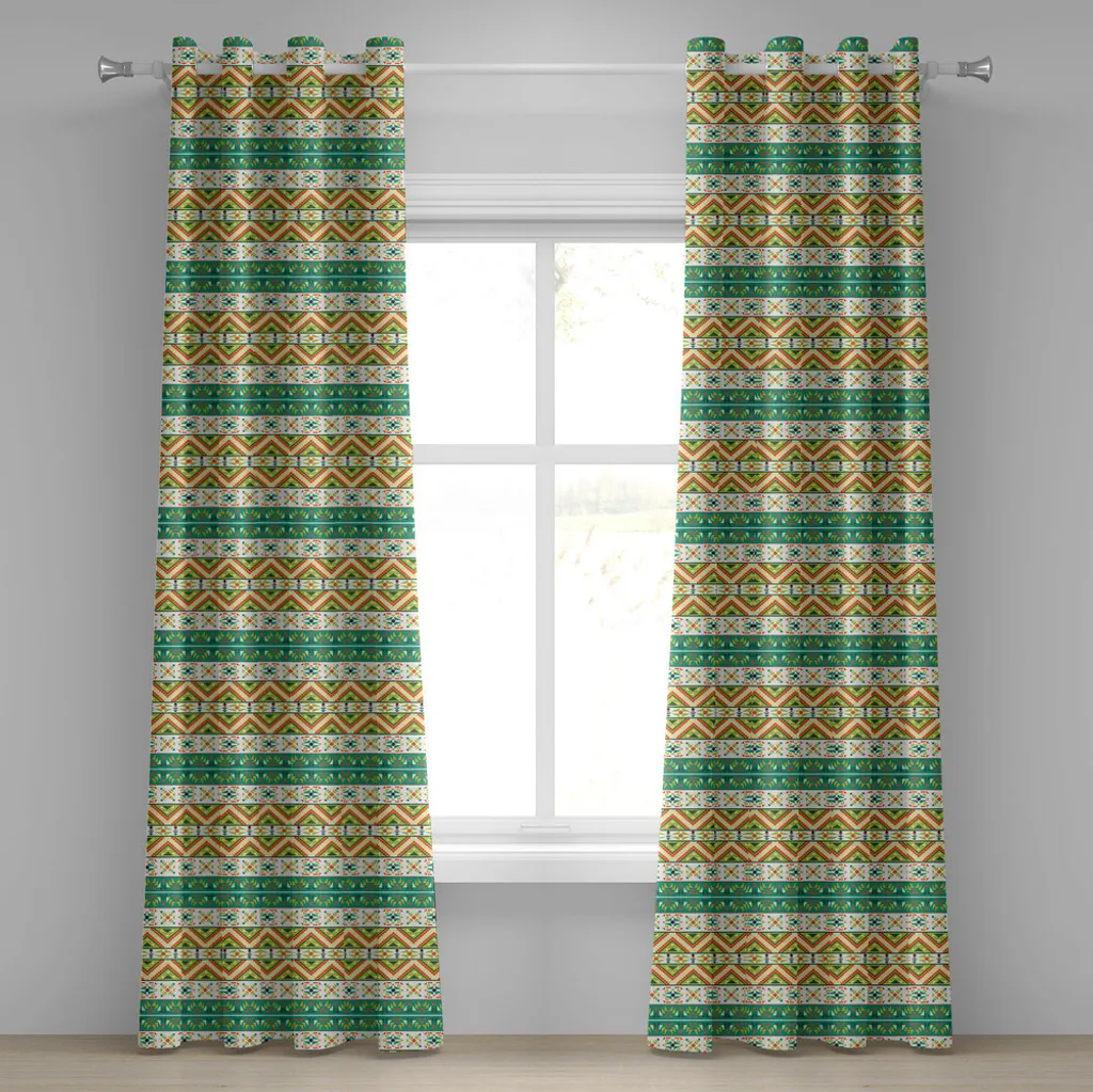 Rideau de salon style bohème 2 panneaux 280x175 cm vert pistache orange
