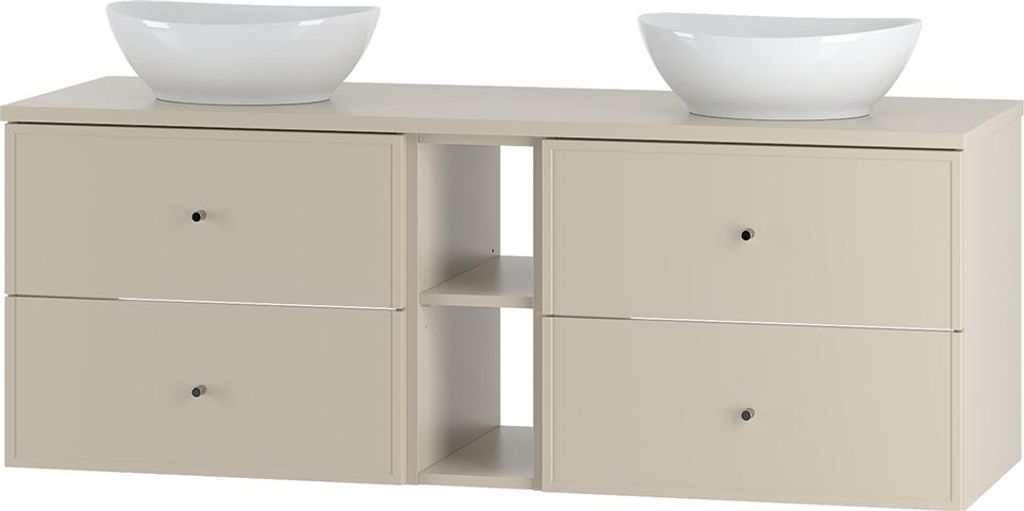 Badezimmer Waschtisch mit 140 cm Breite in beige mit Softclose-Funktion, 4 Schubladen & Keramik Waschbecken - MURANO-140