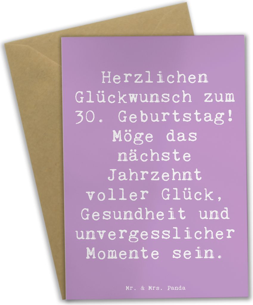 Mr. & Mrs. Panda Motivkarte Spruch 30. Geburtstag Feier - Lavendeltraum - Geschenk, Herzlichen Glückwunsch, Glückwunschkarte, einladungskarten, G...