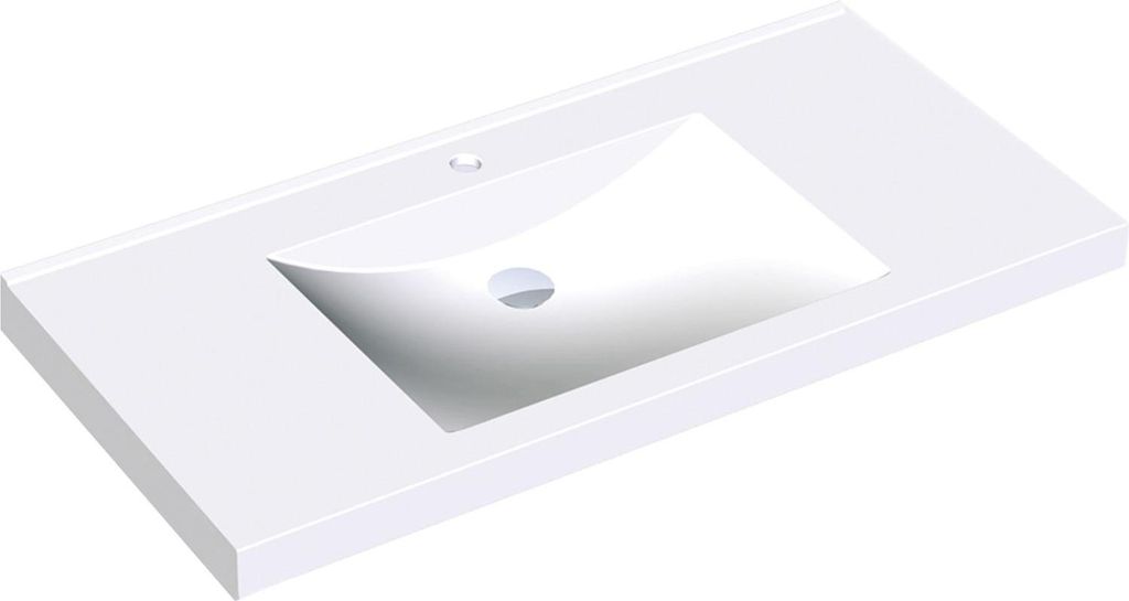 KWC AR Einzelwaschtisch, QUADRO, MIRANIT, 1000x125x530 mm, Mulde re-eckig