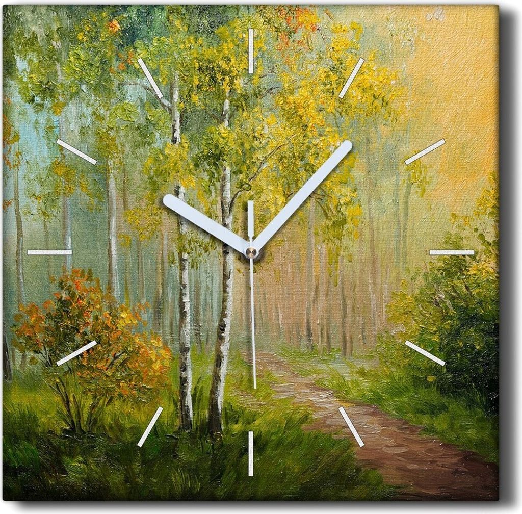 Coloray Hodiny Unikátní 30x30 cm Tiché hodiny Pro obývací pokoj a kuchyň Nástěnné hodiny Plátno Černé ručičky hodin - Waldweg odchází