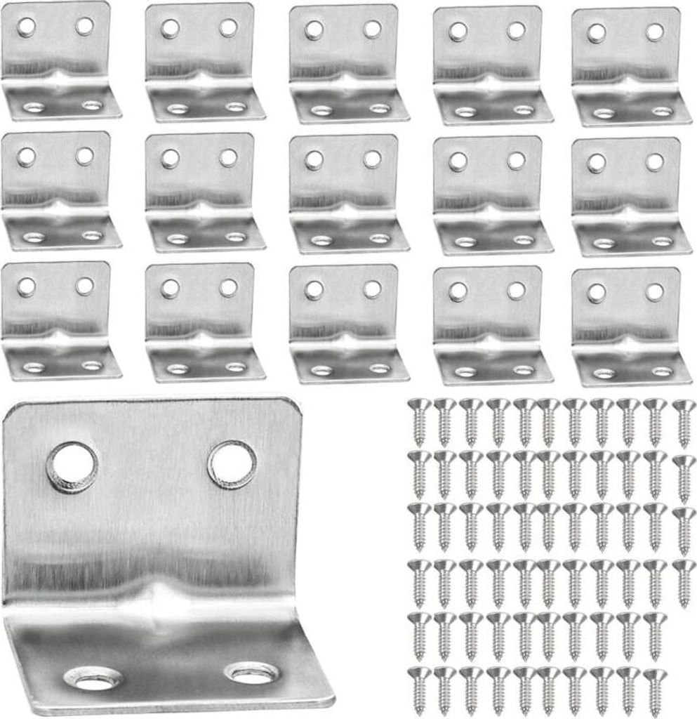 16 Stück Edelstahl-L-förmige Befestigungswinkel, 38 x 30 mm, 90 Grad rechtwinkliger Metall-L-förmiger Winkel für Regale/Schränke/Stühle/Tisch...
