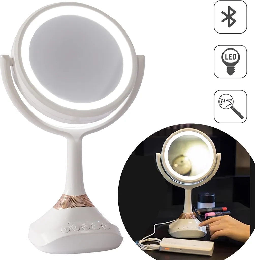 Specchio da bagno LED con altoparlante Bluetooth Ingrandimento 1x e 5x