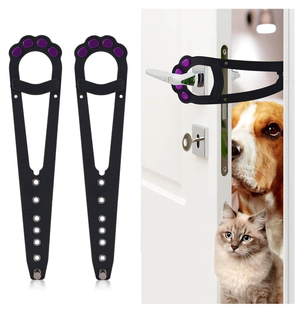2 Stück Türverriegelung für Katzen, Katzenpfotenform, verstellbarer Türriemen für Haustiere, um Katzen hereinzulassen und Hunde draußen zu ha...
