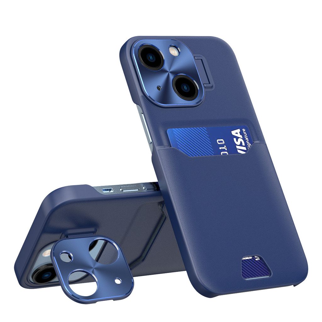 Leder-Standhülle für iPhone 14 Plus, Kartenetui mit Ständer, Blau