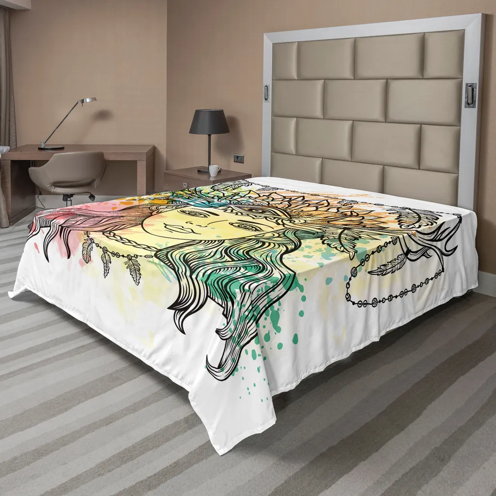 Drap de Lit 275x260 Chamane, Drap Déco Original pour Lit 2 Places