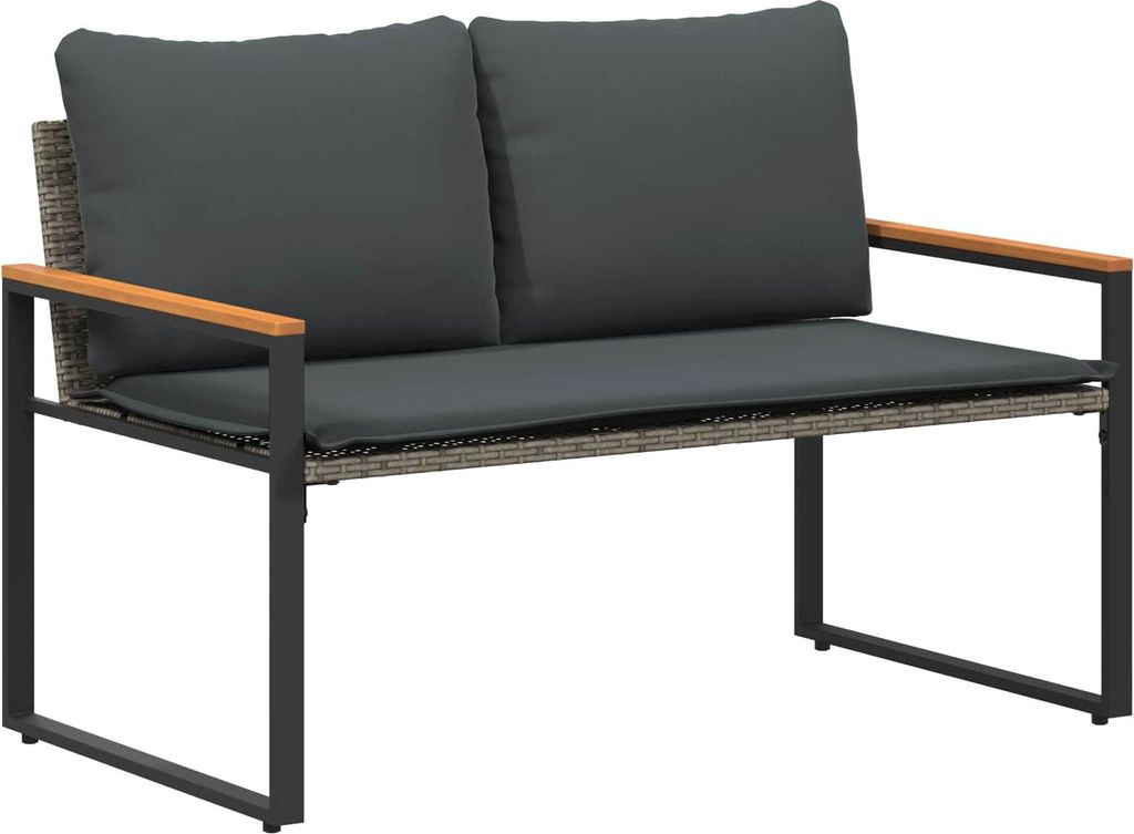 Bank mit Kissen Grau und Dunkelgrau 115 x 65 x 72 cm Rattan