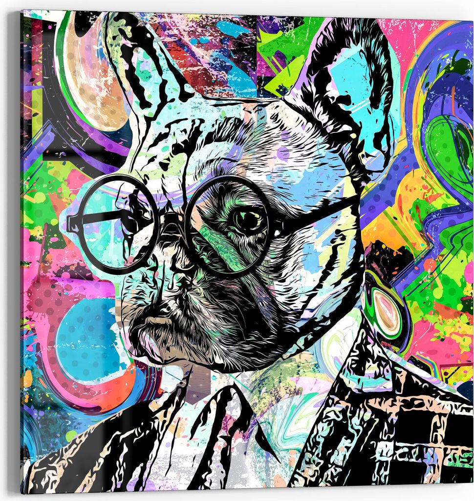DEQORI Glasbild Echtglas 30x30 cm 'Hund als Anzugträger' Wandbild Bild modern Deko