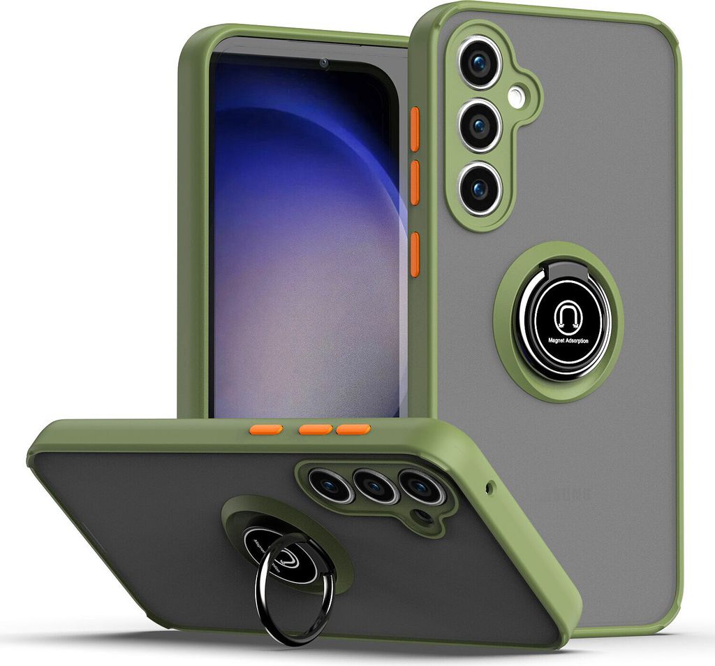 Hülle für Samsung Galaxy S23 FE Ring Halter Ständer Matte Transluzent TPU Rahmen Stoßfest Schutzhülle Grün