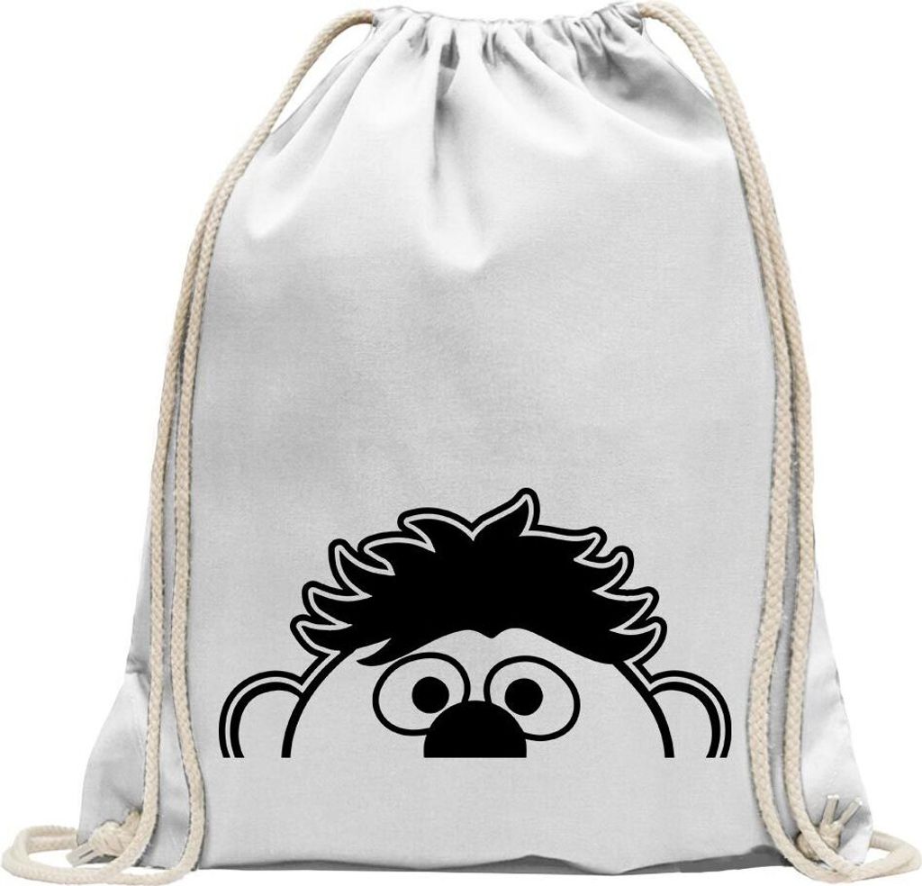 Kiwistar - Turnbeutel - weiss - Halber Ernie - Fun Rucksack Sport Beutel Gymsack Baumwolle mit Ziehgurt