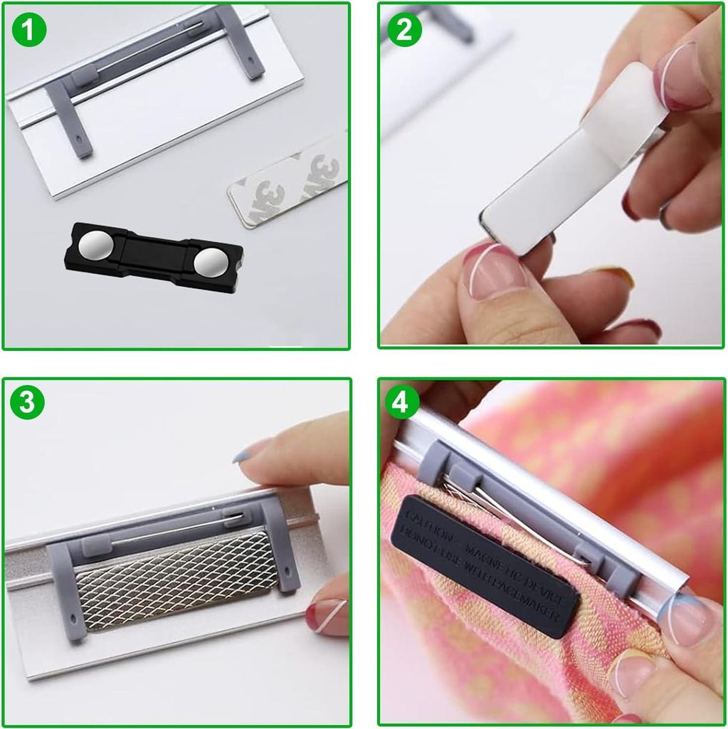 6 Stück Aluminium Namensschilder - Magnetische Namensschilder mit Papierfach - Namensschilder mit Sicherheitsnadel - 7 x 2,2 CM - Namensschilder f...