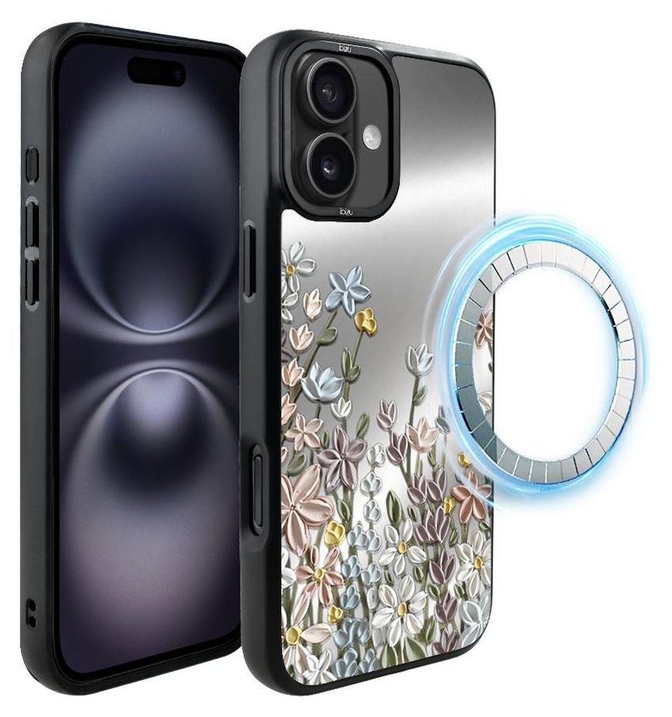 Schutzhülle für das iPhone 16 Plus, MagSafe-kompatibel, mattschwarze Seiten, Wiese, Blumen