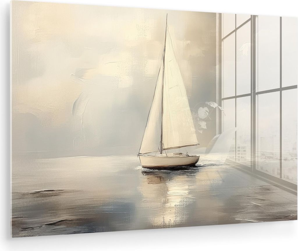 MuchoWow Glasbilder - Bilder auf Wandbild - Foto auf Glas Segelschiff - Meer - Bewölkt 90x60 cm Wanddekoration aus Glas - Acrylglasbild - Acrylbil...