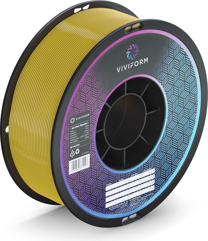 Viviform PLA+ Filament für 3D Drucker, 1kg Rolle, Durchmesser 1,75mm +/- 0,03mm, Gelb