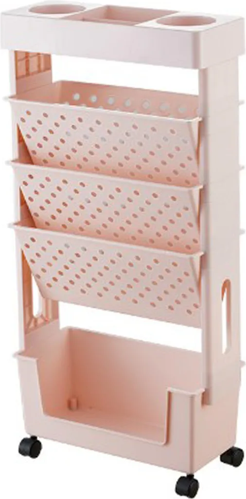 Étagère de rangement étroite rose à roulettes pour petits espaces 80cm