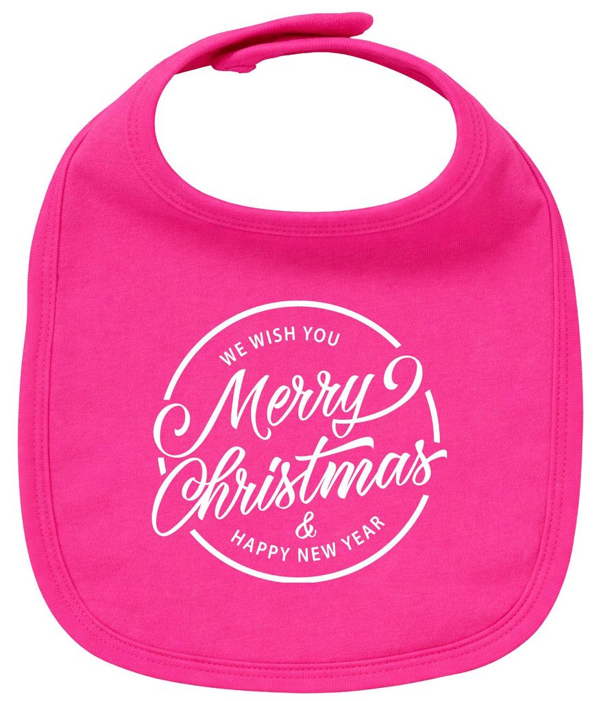 Huuraa Baby Lätzchen Merry Christmas Schriftzug Cherry Pink Klettverschluss Baumwolle Latz Geschenkidee