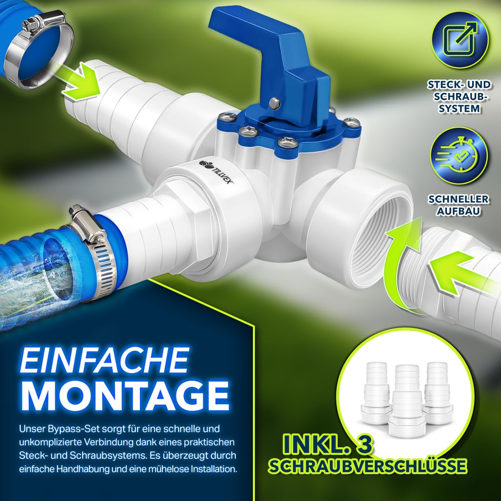 Raccordo A T Per Piscina 32 Mm Con 3 Fascette Stringitubo - Villkin - Adattatore Per Tubi Da Piscina, Pompa E Aspirapolvere - Nero