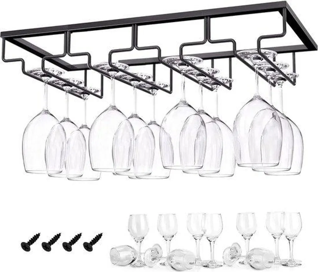 Casier à bouteilles design en pierre noire avec porte-verres intégré