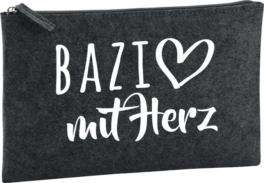 Huuraa Kulturbeutel Bazi mit Herz Geschenk 1 Liter Filz Charcoal Kosmetiktasche Bazi Geschenkidee