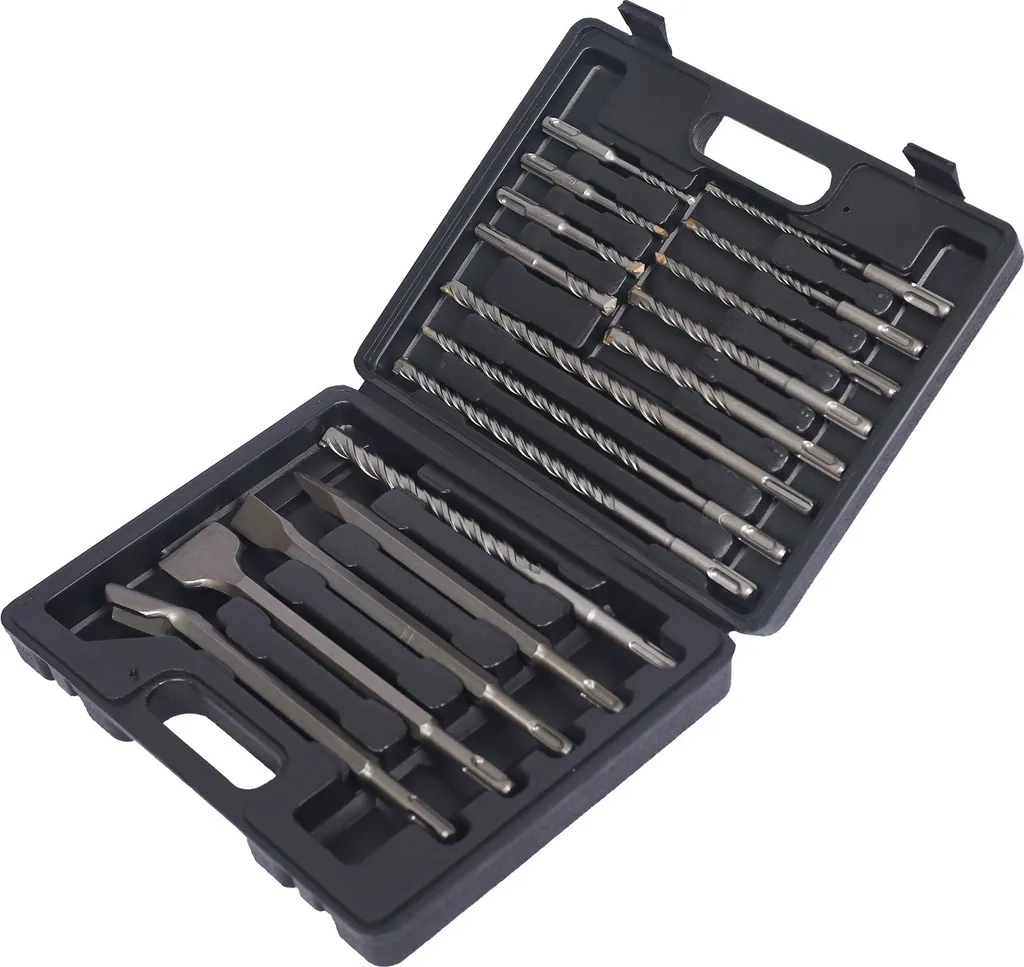 Set di punte per trapano a percussione Wiltec SDS 17 pezzi per trapano a percussione elettrico, set con punte e scalpelli in valigetta, punte per trapano a percussione per muratura punte per trapano per calcestruzzo in acciaio - 2