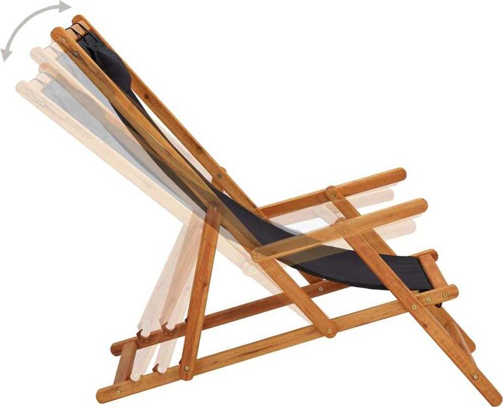Cloris DesignMöbel Gartenstühle - Schwarz Strandstuhl Klappbar Massivholz Eukalyptus und Stoff Schwarz Schlichtes4600476