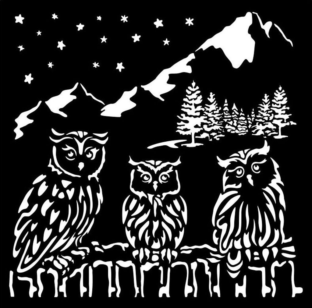 Schablone mix media 3D 18x18cm - The Owl's House - Eulen - Stamperia