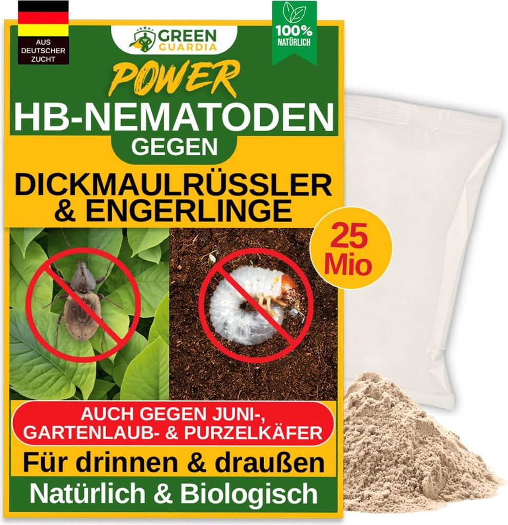 GREEN GUARDIA Power HB-Nematoden gegen Dickmaulrüssler & Engerlinge - 25 Mio. (50m²) -biologische Schädlingsbekämpfung, umweltfreundlich, chemi...