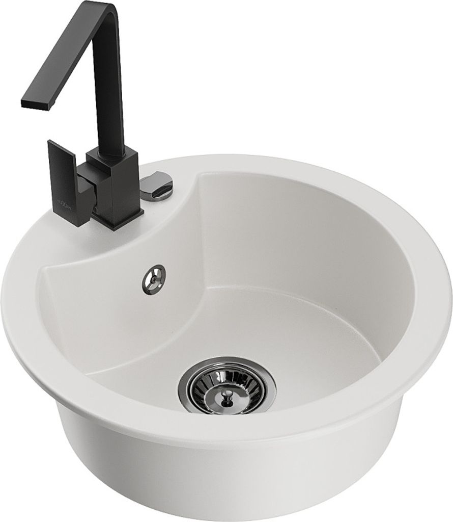 Mexen Diego 1-Becken-Granit-Spüle mit Mischbatterie Rita, Weiß - 6512-20-670300-70