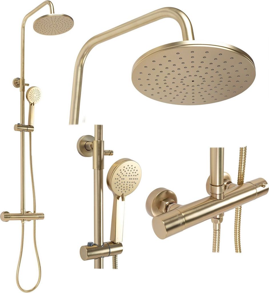 rea Duschgarnitur Thermostat PAROT BRUSHED GOLD 1.2 m Produktbild 