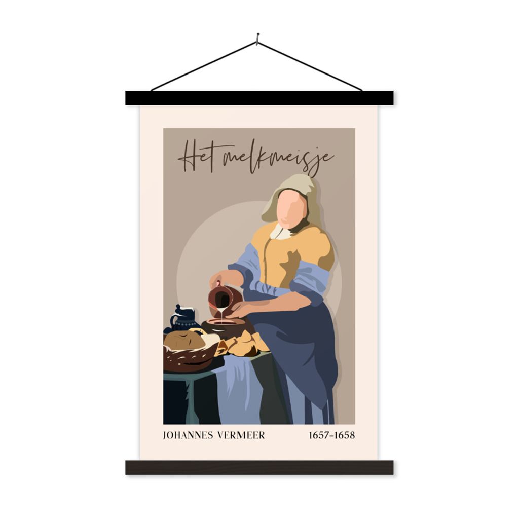 MuchoWow Textilposter Alte Meister - Milchmädchen - Braun - Vintage 120x180 cm mit schwarzem Rahmen - Fotos