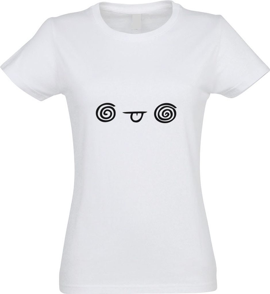 Kiwistar - T-Shirt tailliert - Damen - Weiss - Irrer Blick Gesicht - mit Motiv Bedruckt - Funshirt Design - Sport - Freizeit - Damen - XL
