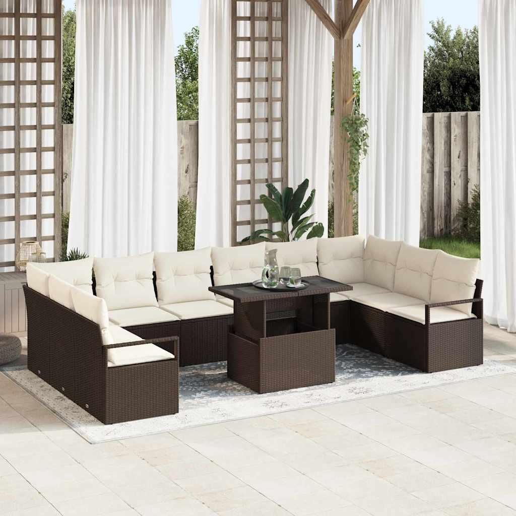 Maison Exclusive - Gartensofa-set mit Kissen mit Speicher 11 pcs Braun Poly-Rattan