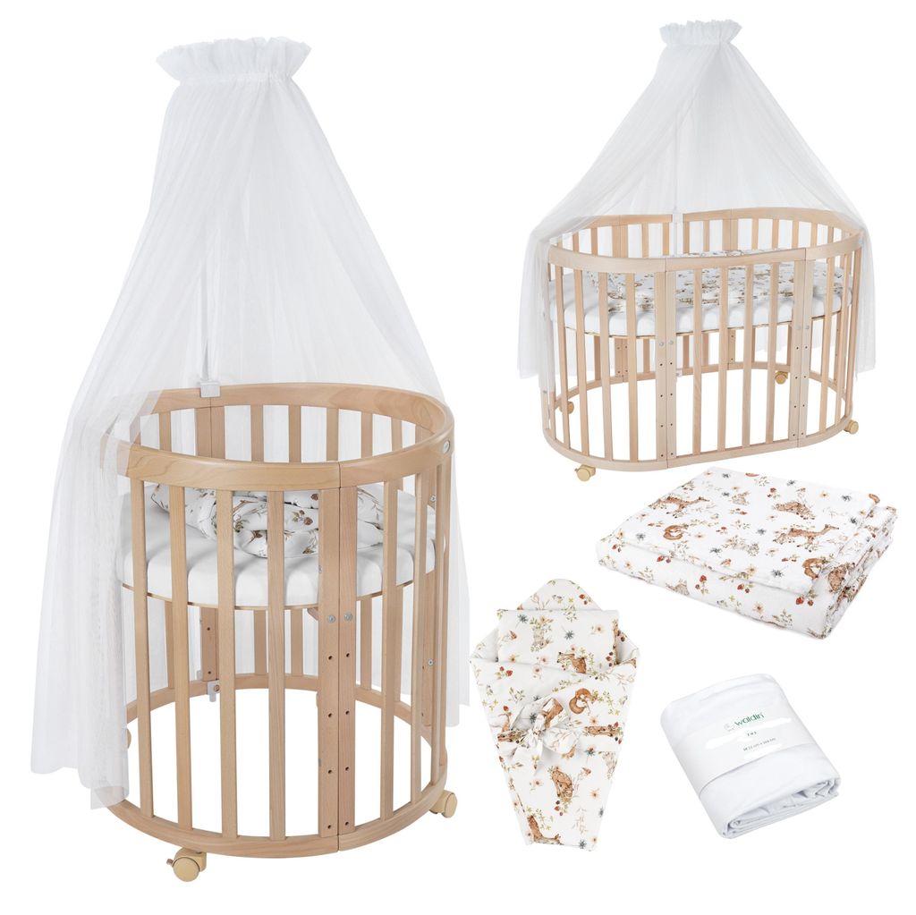Waldin Lit de bébé OWAL Lit d'enfant 7en1 avec matelas, lit Image du produit 
