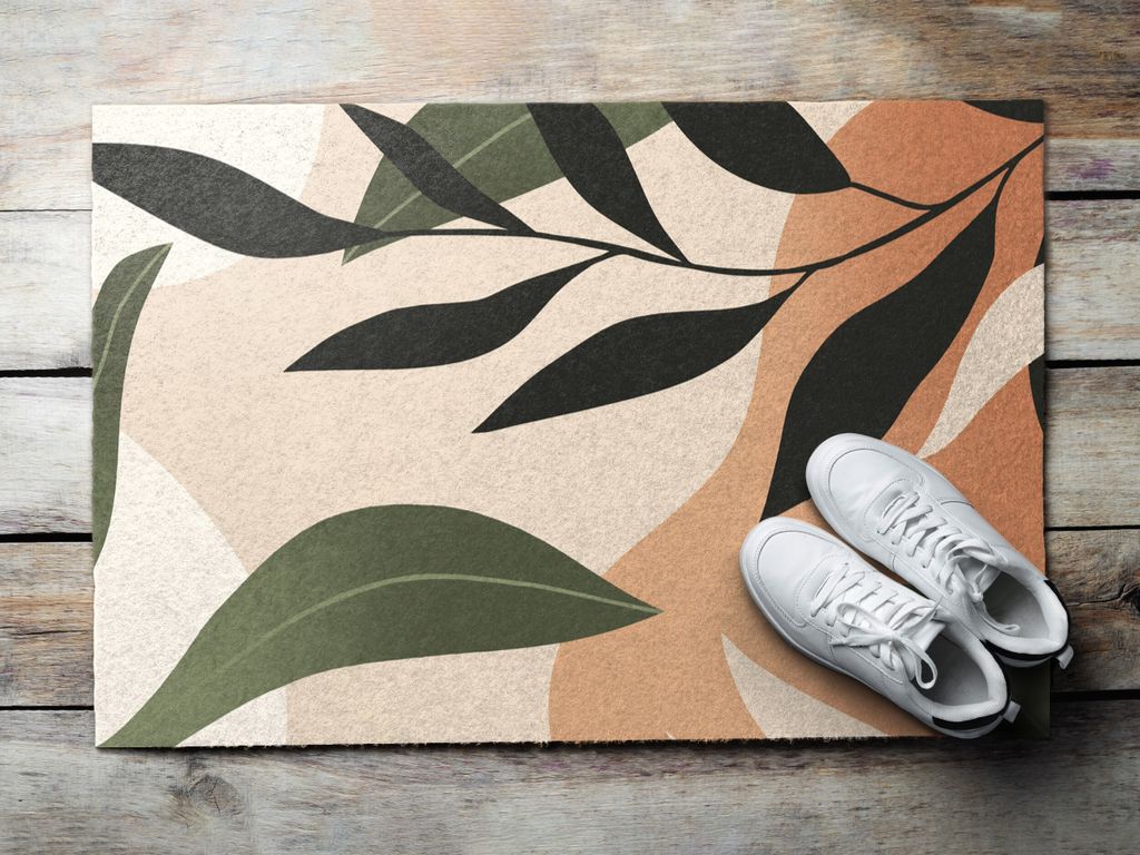 Fußmatte Aussen - Schuhmatte Haustür- Schmutzfangmatte Türvorleger - Outdoor Teppich Schmutzfänger - 90x60 cm - Tropenblätter