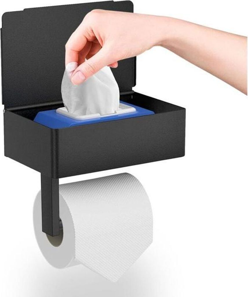Wandmontierter Toilettenpapierhalter ohne Bohren, mit Ablagen und Feuchttücherspender, schwarz, selbstklebend, in verschiedenen Farben erhältlich...