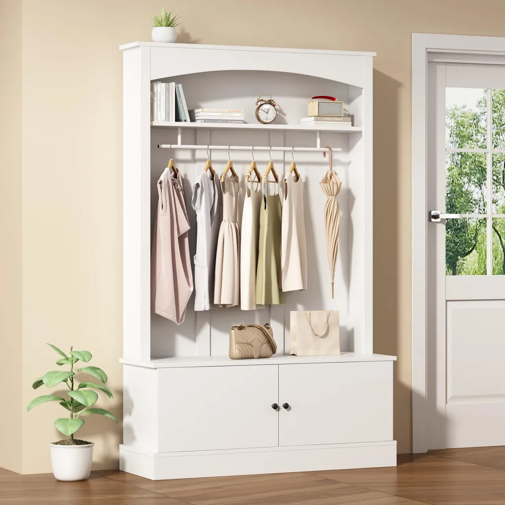 Vestiaire d'Entrée Anti-encombrement avec Banc de Chaussage Blanc 120cm