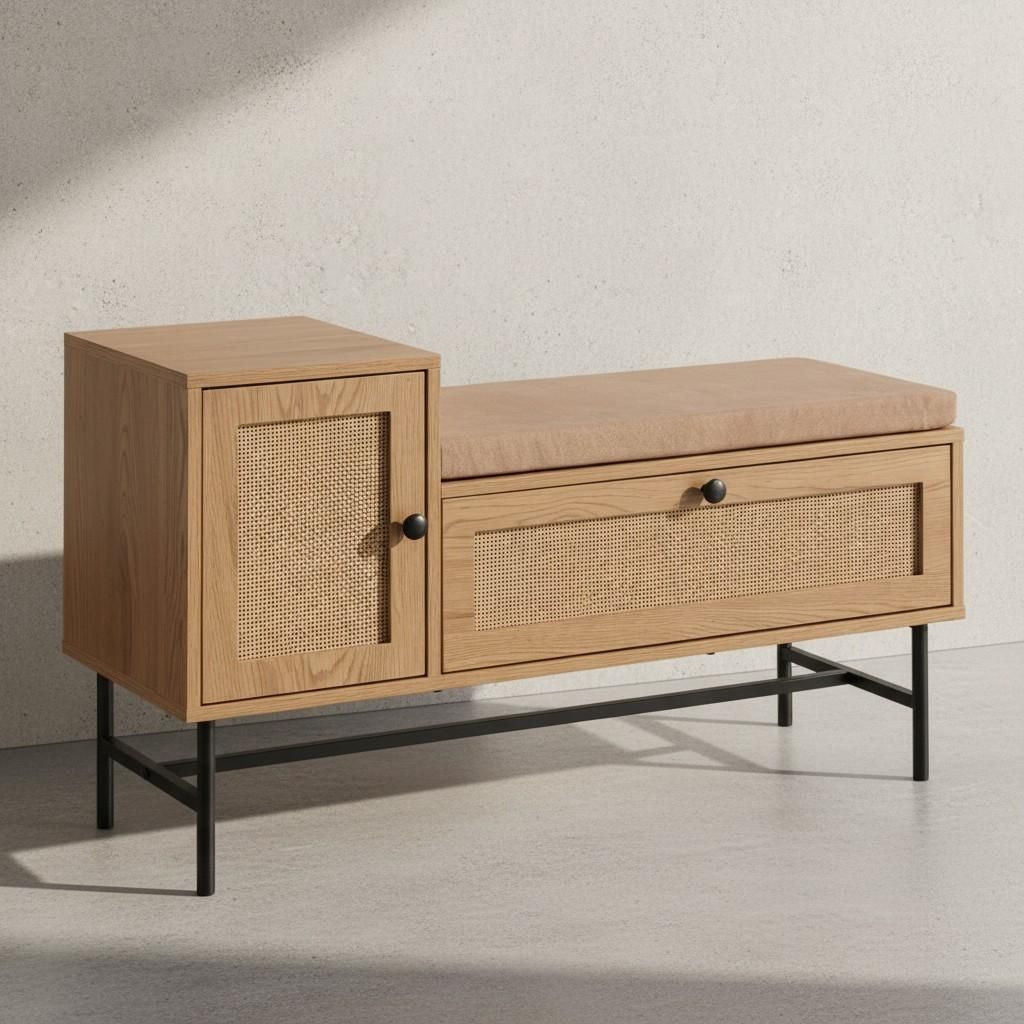 Schuhbank mit Sitzfläche 100x60x38 cm Garderobenbank Eiche-Nachbildung, Sitzbank Rattan Klein Gepolstert, Bank Schmal Flur mit Stauraum, Flurbank ...