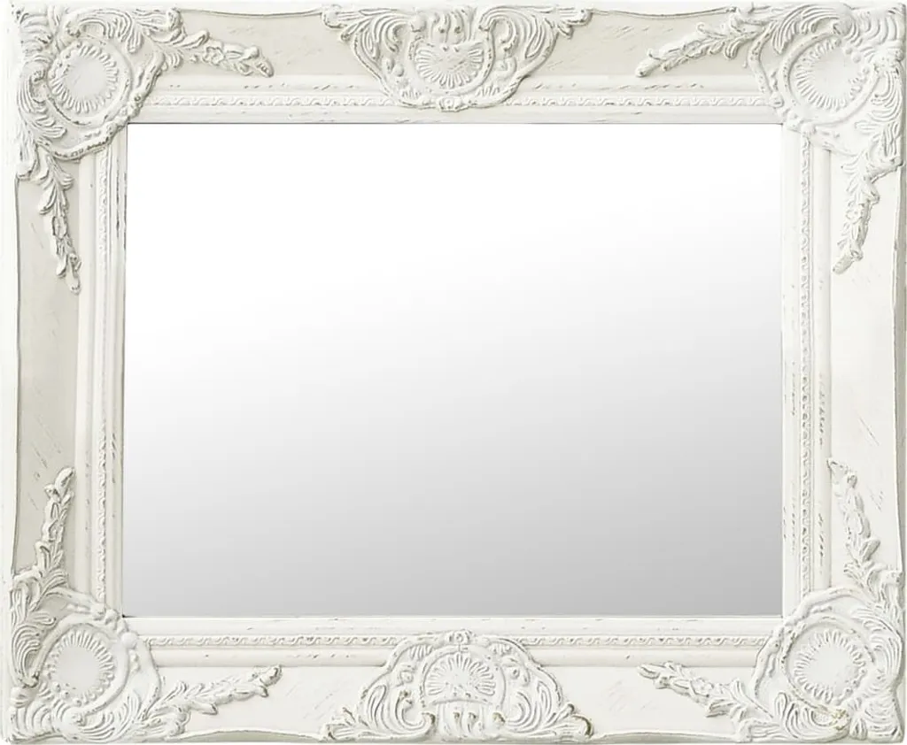 The Living Store Specchio da parete in stile barocco 50x40 cm Bianco
