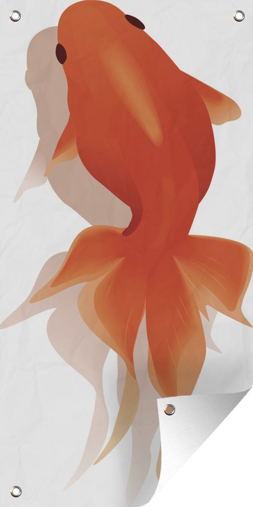 MuchoWow 80x160 cm Outdoor-Poster Gartendeko Sichtschutz Garten Poster für den Garten Eine Illustration eines schwimmenden Goldfisches