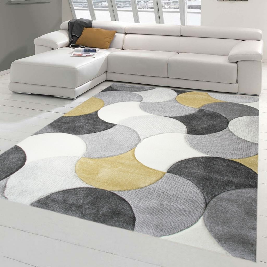 Designer und Moderner Teppich Kurzflor mit Tropfen Muster in Grau Creme Gelb Größe - 160 x 230 cm